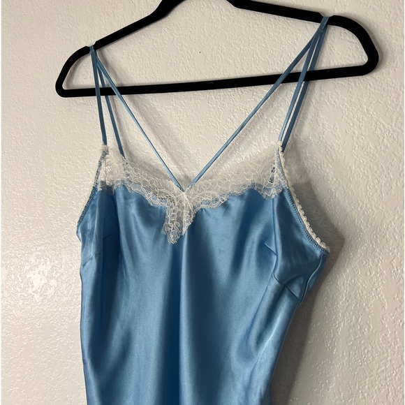 Victorias Secret blue satin effect lace trim mini Y2K slip dress M - Picture 4 of 7
